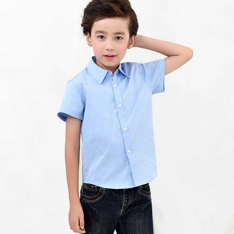 Белая хлопковая рубашка с коротким рукавом для мальчиков для летней школьной формы, для выступлений