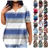 Women's Large T-shirt Summer Casual Print V-neck Short Sleeve Pocket Top