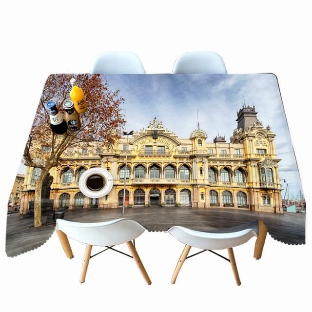 Ancient Castle Building And Fountain Pattern Tablecloth Thicken Cotton Rectangular Round Table Cloth For Wedding Picnic Party