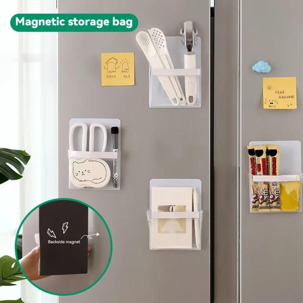 Transparent Magnetic Storage Pouch Refrigerator Side Door Shelf For Refrigerator Microwave Kitchen