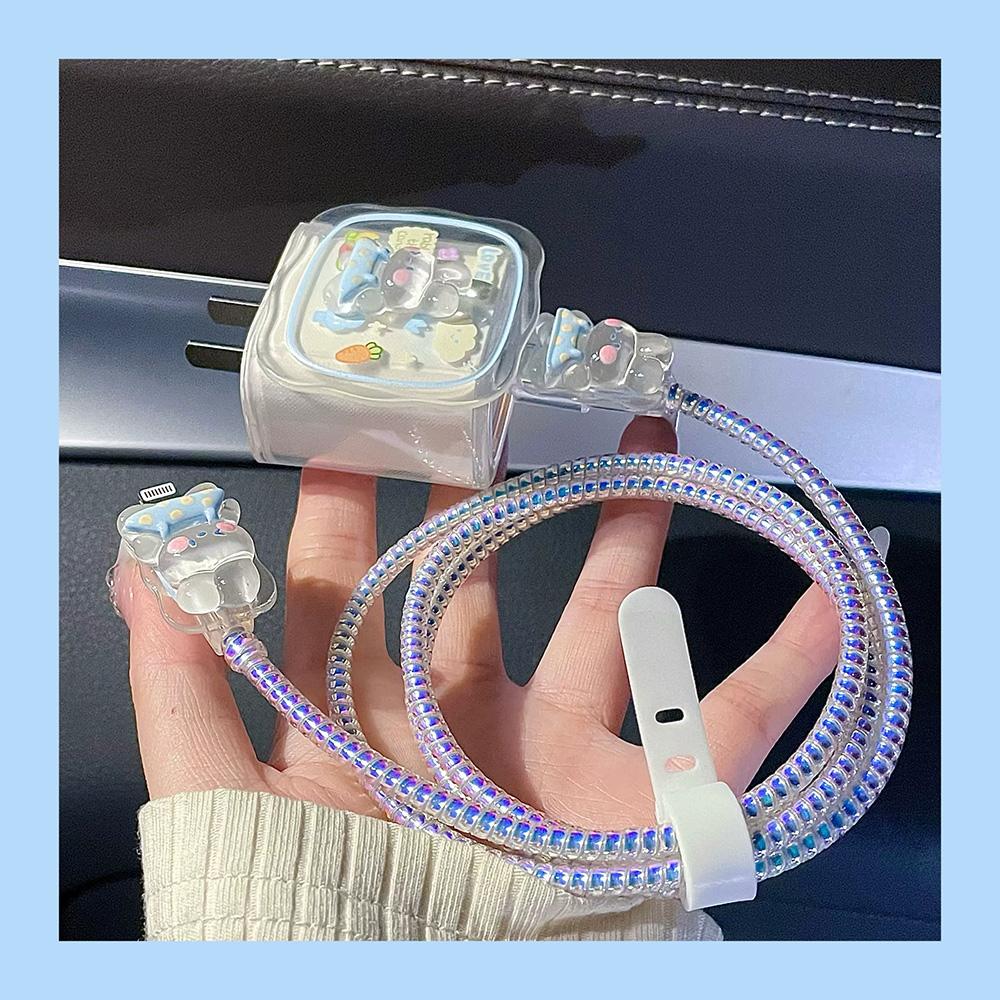 Applicable To Apple Data Cable Protective Cover Charger 18-20W Anti-breakage Winder Cute Flower Animal Advanced INS Style