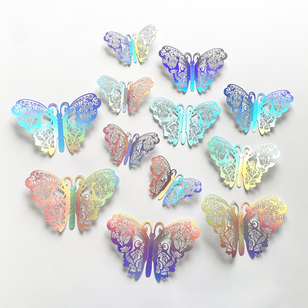 12-Piece 3D Colorful Silver Butterfly Stickers for Wall Decoration