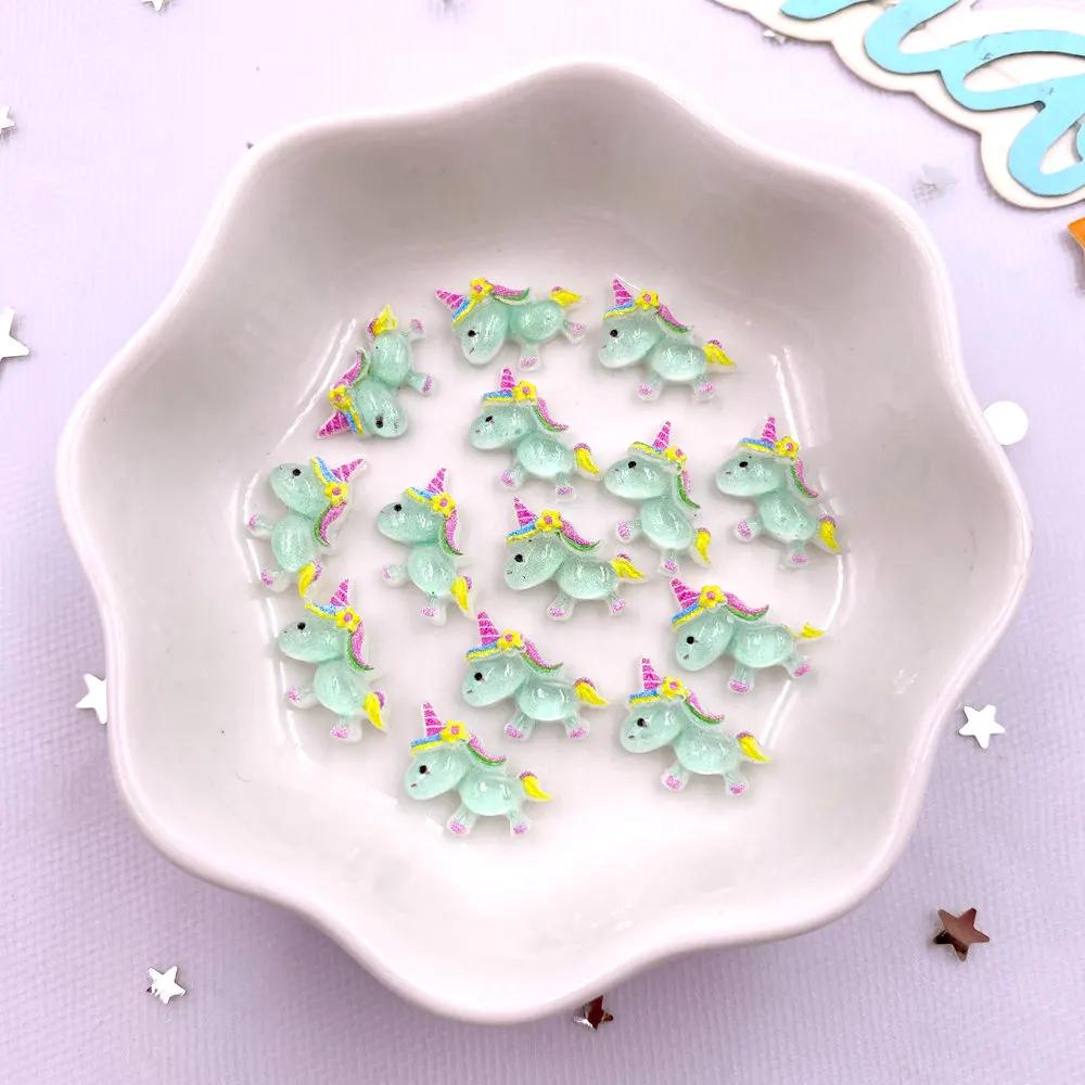 50pcs Resin Colorful 3D Unicorn Figurines Nail Art Flatback Rhinestone Scrapbook DIY Wedding Applique Jewelry Accessories Crafts