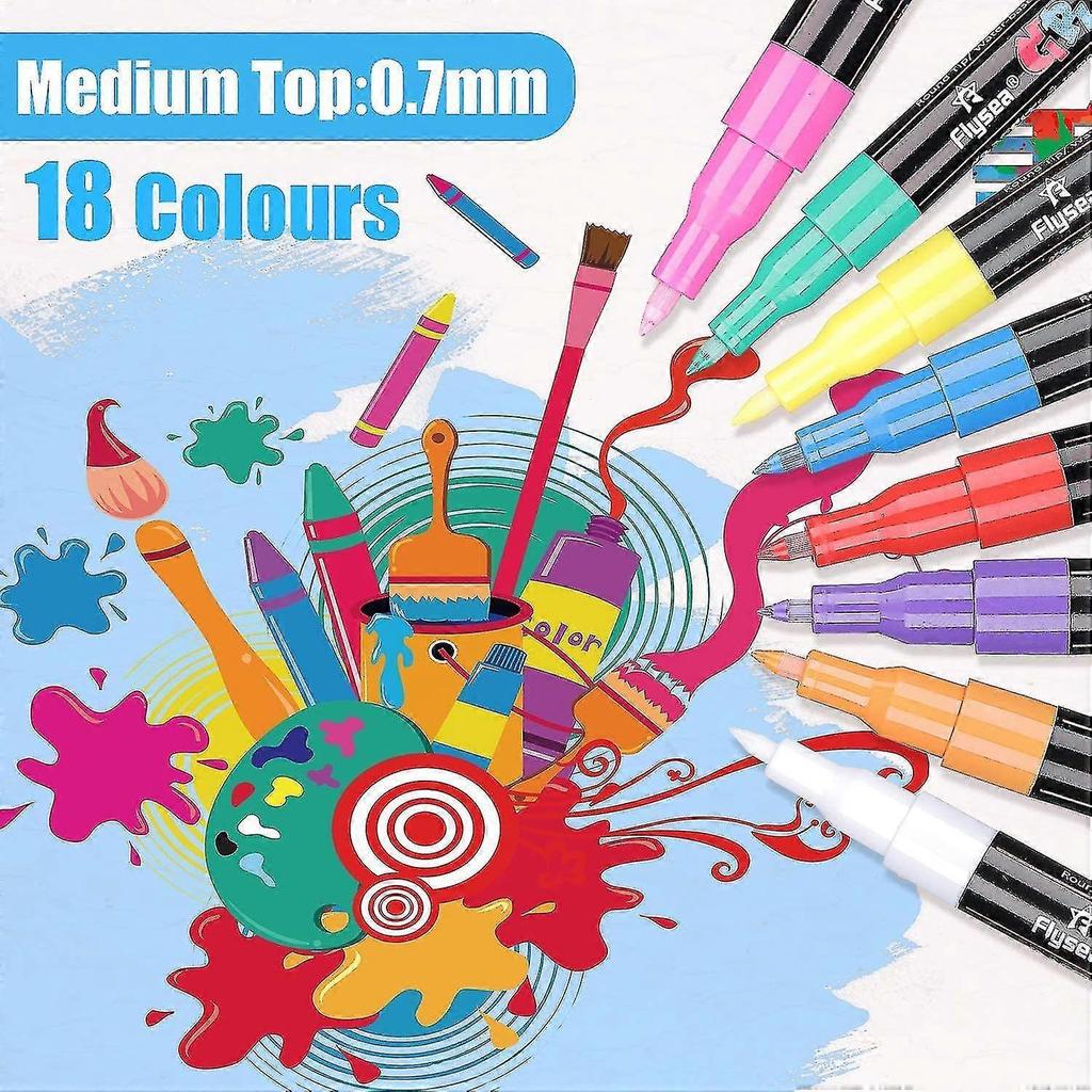 Acrylic Paint Pens For Rock Painting Kit, Glass,craft,ceramic, Stone,fabric,wood, 18 Colors Permanent Marker Pen,arts And Craft Sets For Adults Kids,c