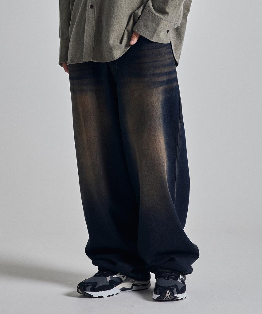 OTHERFITS Hip-Wide Vintage Blue Denim Pants (Dark Blue)