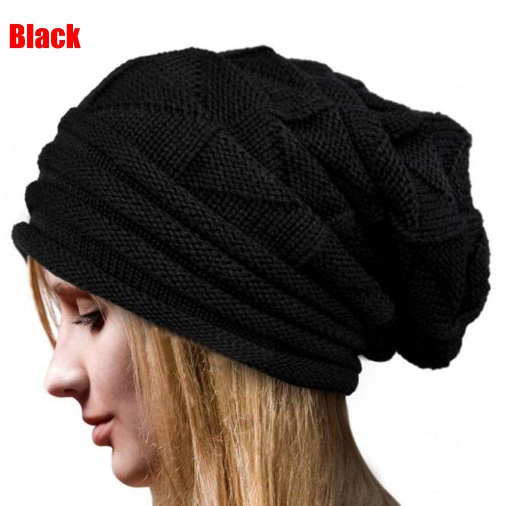 Casual Striped Solid Crochet Hat Beanie Wool Knitted Women Caps