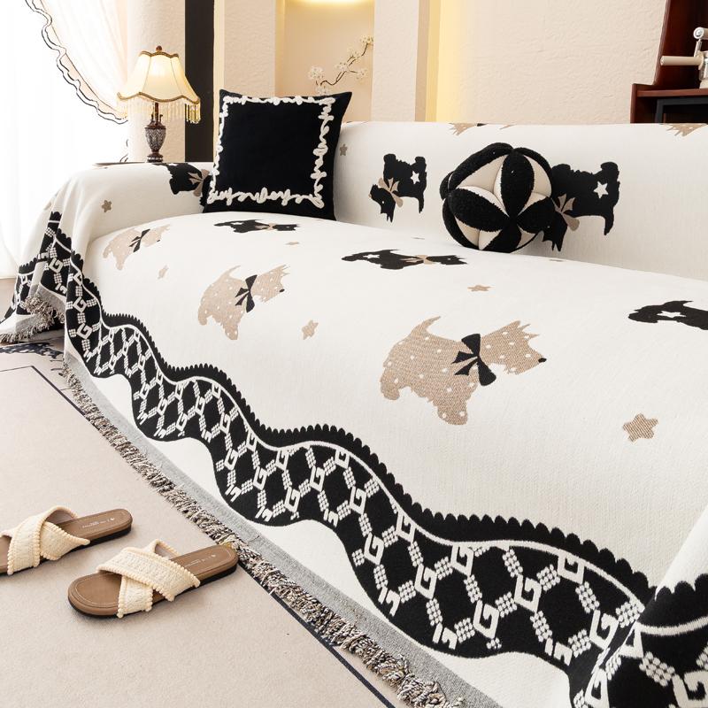 Vintage Chenille Sofa Cover Full Coverage Non-Slip Couch All-Season Universal Dog Pattern Couch Camping Blanket