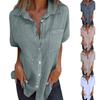 Women's Fashionable Casual Solid Color Pocket Batfly Sleeve Cotton Linen Button Up Shirt Top