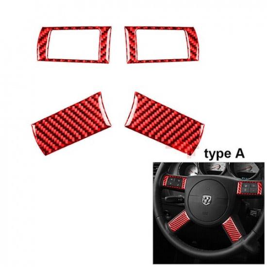Red Carbon Fiber Steering Wheel Button Cover Trim For Dodge Challenger 2008-2010