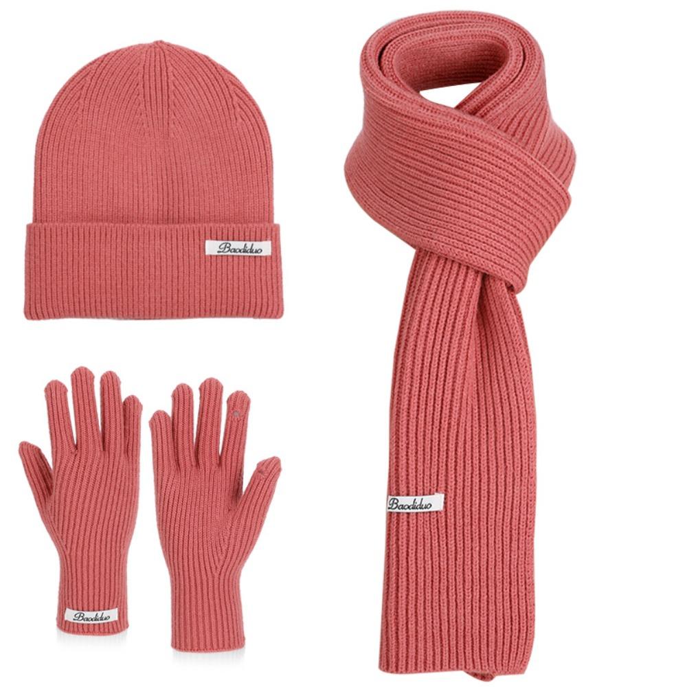 Solid Color Hat Scarf Gloves Set Warm Winter Beanie Hat Neck Protector Thermal Knit Cap  Skiing