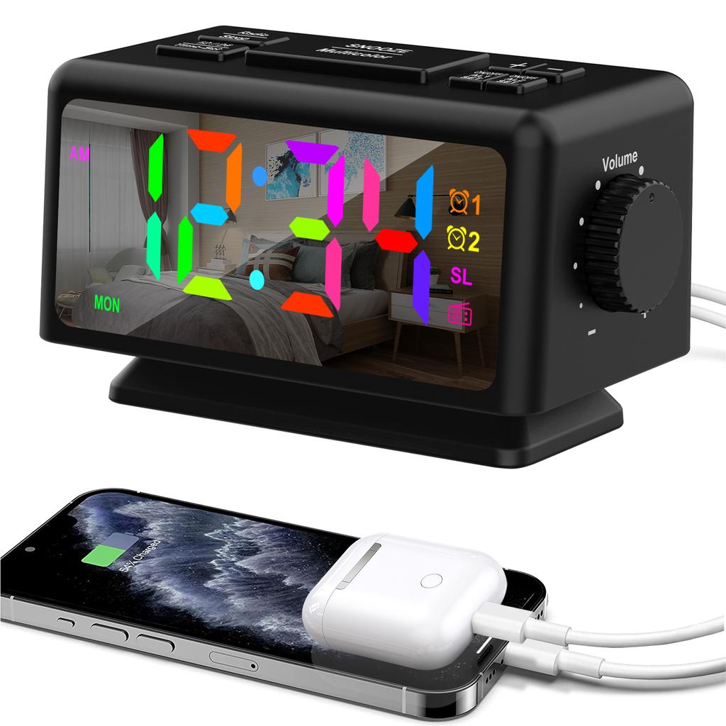 Colorful Digital Alarm Clock with 7 Colors and 4 Color Changing 5""  Dimmable Large LED Display