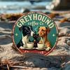 2d Плоский 20*20см, Ретро Круглый Деревянный Логотип Кофейной Компании Greyhound, Ретро Настенное Украшение с Дизайном Собаки и Кофе, Рустикальный Синий Фон