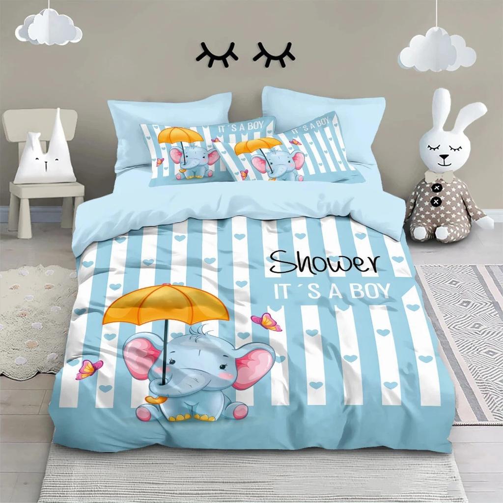 3D Cute Elephant Duvet Cover Set Soft Microfiber Cartoon Kids Bedding Set Quilt Cover Pillowcase Twin Full Queen King Size