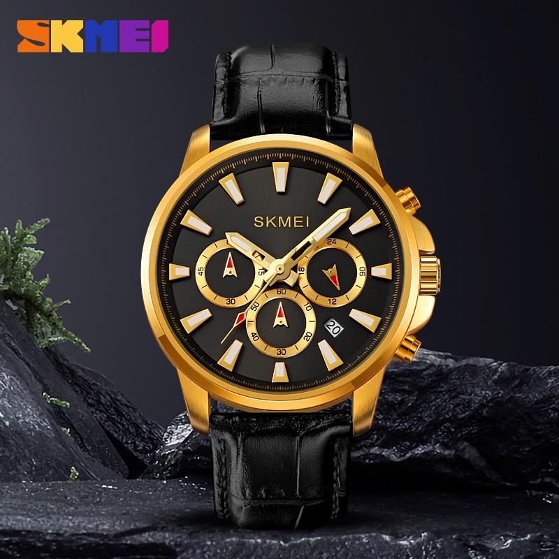 Skmei Часы для мужчин Водонепроницаемые секундомер Дата Кварцевые часы Высококачественный кожаный ремешок Износостойкий нейлоновый ремешок Модные повседневные мужские часы 2071