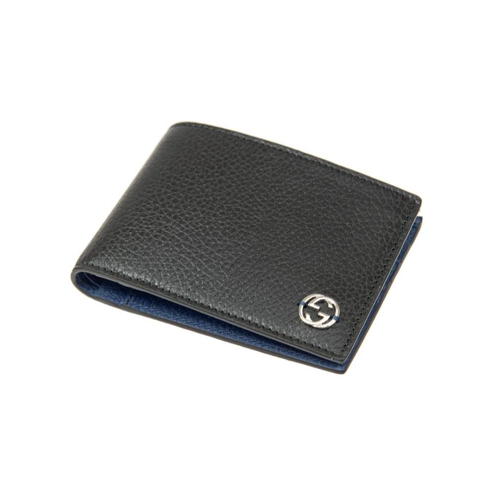 Gucci Silver Logo Long Folded Lychee Grain Leather Wallet Men Wallet Black Blue 611229-CAO2N-1040