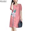 Women Casual Short Sleeve Crew Neck Floral Print Dress