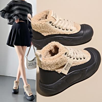 2025 зимние бархатные маленькие белые туфли новая корейская версия ins студентки платформа увеличивающая рост спортивные кеды повседневные XF28