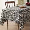 Tablecloth Retro Black Printed Tassel Tablecloth Household Coffee Table Tablecloth Dining Table Fabric