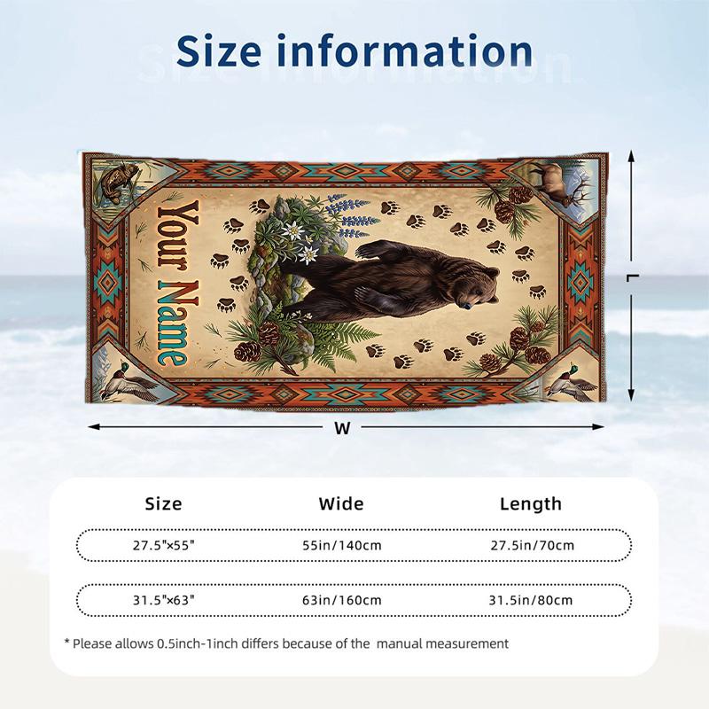 Teddy Bear Theme Beach Towel Personalized Custom Name & Text Soft Quick Dry Beach Towel for Swimming Travel