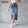 Летняя женская джинсовая юбка с разрезом на бедре, юбка трапециевидной формы, тонкая полуюбка