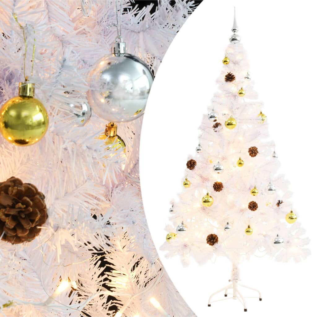 Artificial Christmas Tree with Lights & Ornaments White 150 cm
