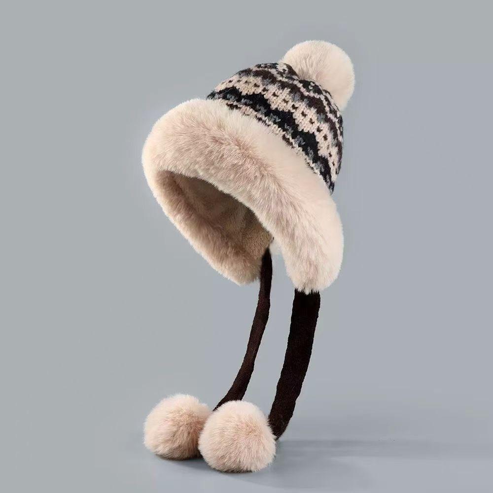 Autumn and Winter Women's Knitted Plush Hat, Thickened Lei Feng Hat, Women's Outdoor Cold Proof Fisherman Hat, Versatile Ear Protection Cover