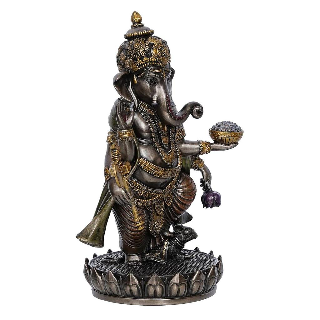 Изготовленная вручную из полирезины и бронзы Чатурбхудж, идол Господа Ганеши, стоящий на цветке лотоса, декоративная статуя Бога для дома, офиса, прихожих, духовных пространств