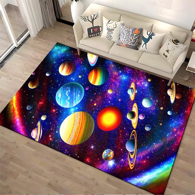 Colorful Outer Space Planets Galaxy Design Carpet for Living Room Decor Suitable for use as an anti-slip for living room bedroom sofas