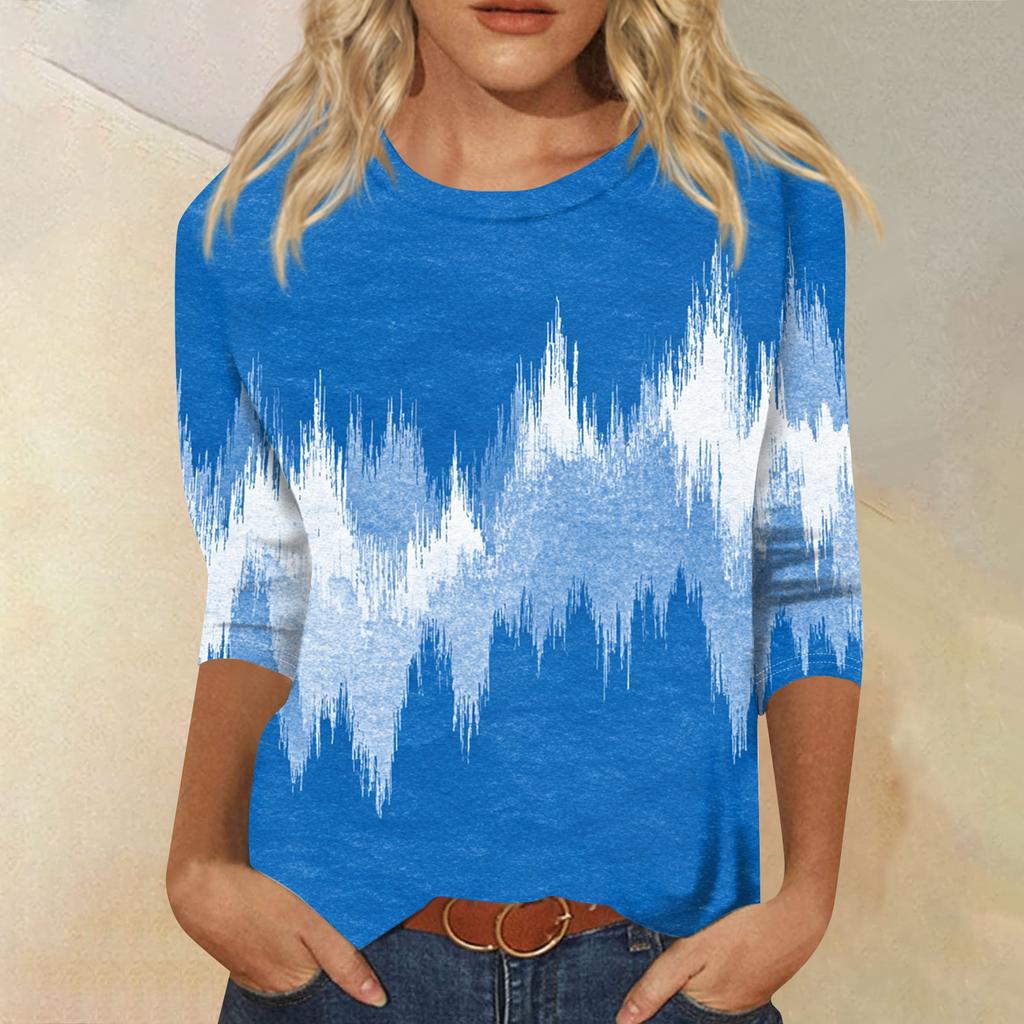 Women's Fashion Casual Round Neck Three-quarter Sleeve Gradient Print T-shirt Top