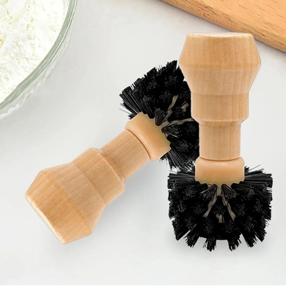 Professional Portafilter Cleaning Brush Wooden Handle Coffee Machine Brush Powder Bowl Cleaning