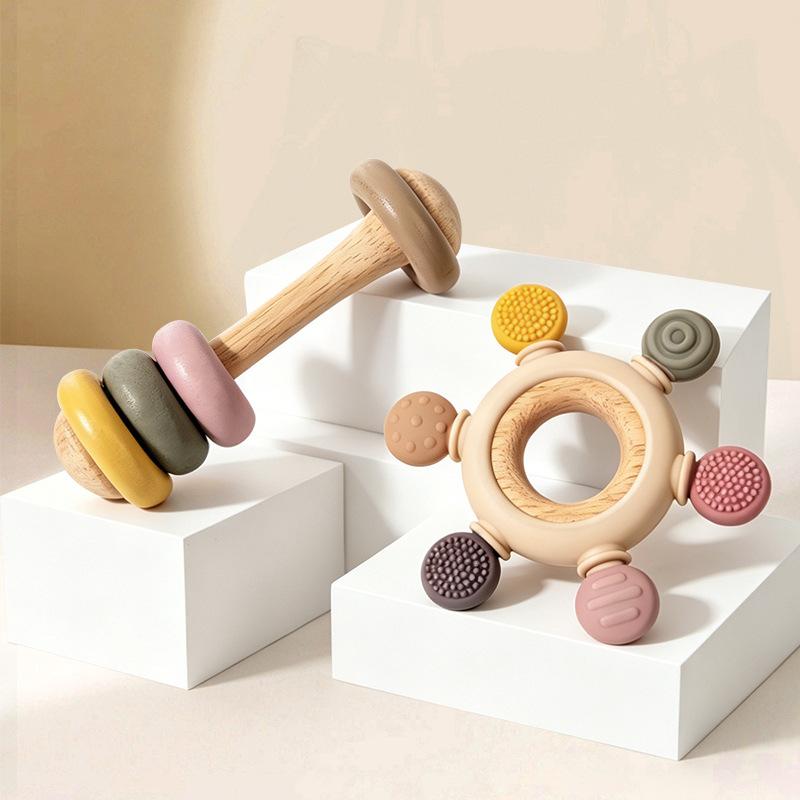 Wooden Musical Baby Grasping Training Rattle Sensory Developmental Toy Infants Early Education 2pcs Baby Teething Toys