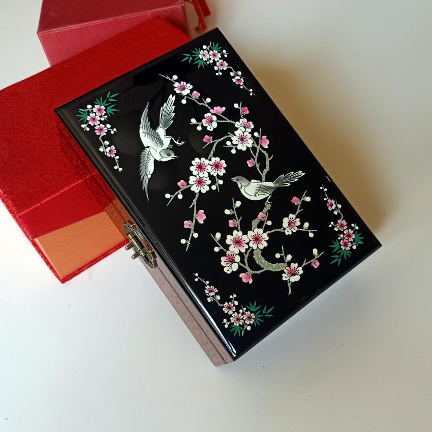 Деревянная лакированная шкатулка для хранения украшений, расписанная вручную шкатулка для украшений, двухслойная шкатулка для украшений