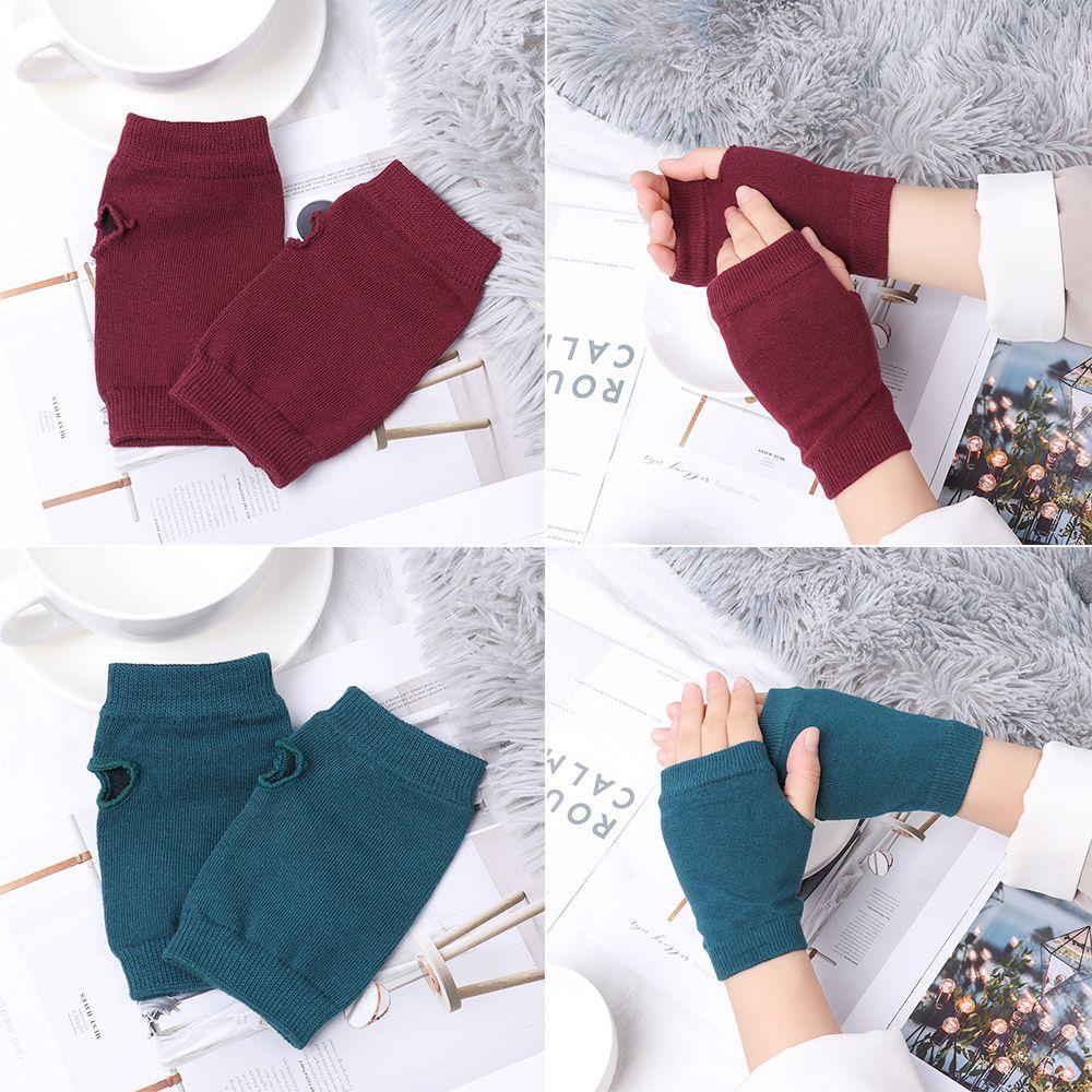 Women Girl Fingerless Sheep Wool Knitted Wool Glove Half Mitten Exposed Finger Wrist Gloves
