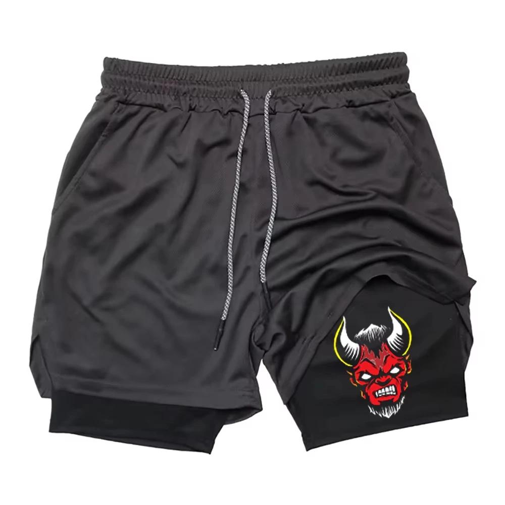 Demon Devil Satan Muay Thai Kick Boxing MMA Shorts Men Women Unisex Casual Sportswear Double Layer Quick Dry Training Sport Gym Fitness Workout
