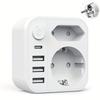 EU Plug Converter Multifunctional Socket Extension with 3 USB Ports and 1 Type-C Charger,  Home/Office Universal Outlet German French Russian European