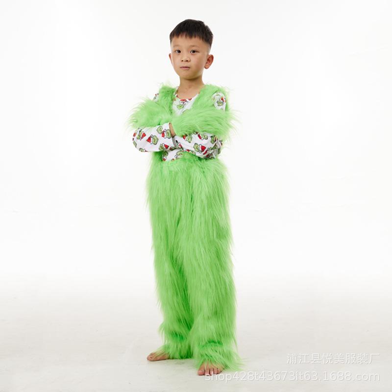 Новый рождественский костюм Костюм Гринча с зелеными волосами для детей