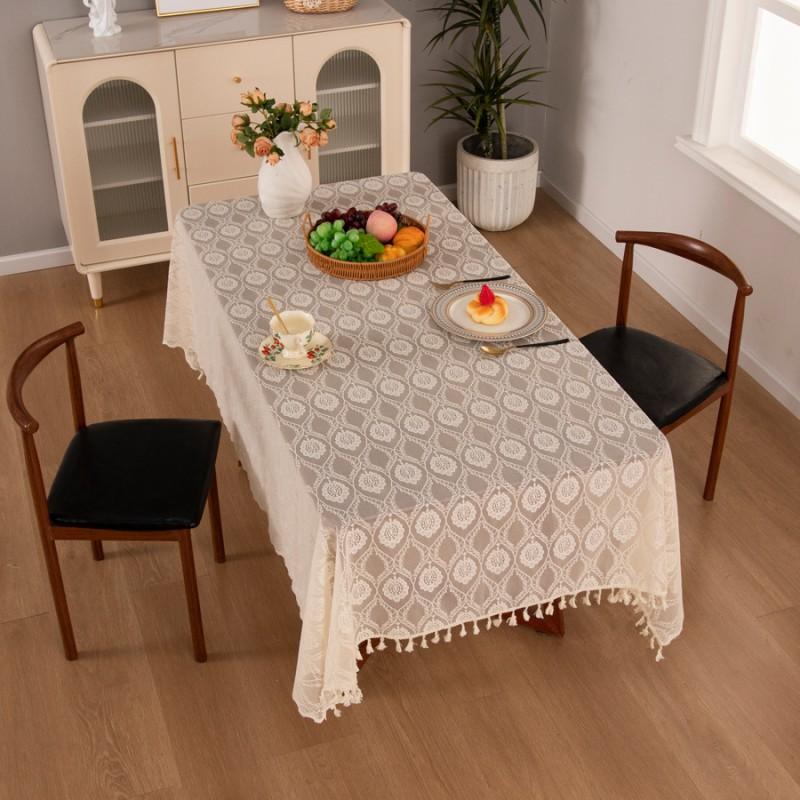 Beige Tablecloth American Style Geometric Rectangle Home Dining Table Coffee