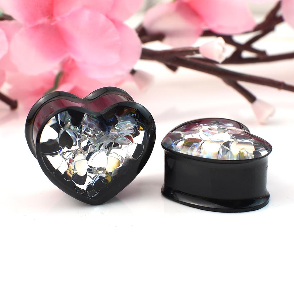 2 шт. 8-30 мм, черное сердце, ушные туннели, манометры, расширитель, расширитель, пирсинг, украшения для женщин и мужчин