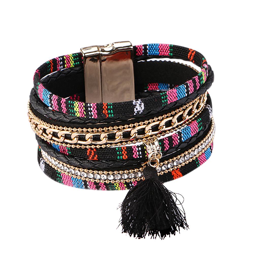 Women Stylish Magnetic Buckle Tassel Bracelet Rhinestone Hand Chain Stylish Ornament Festival Birthday Gift