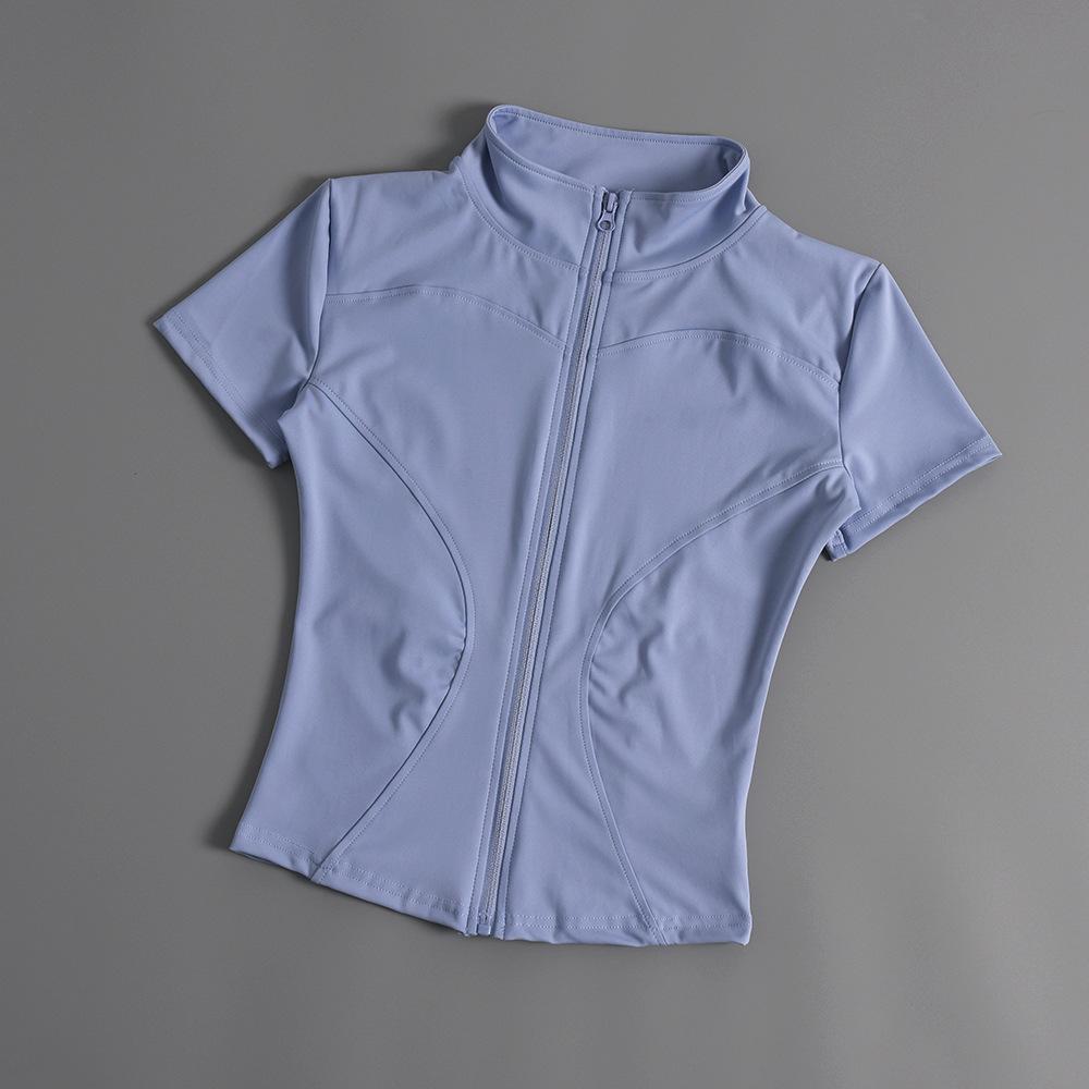 2024 Women's Nude Short Sleeve Zipper Fitness Top for Cycling, Outdoor Sports, and Yoga