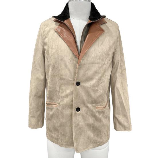 Зимняя мужская куртка осень ретро пэчворк поддельные две части поддельные карманы однобортный кардиган длинный рукав толстый плюш однотонный лацкан большой размер для мужчин