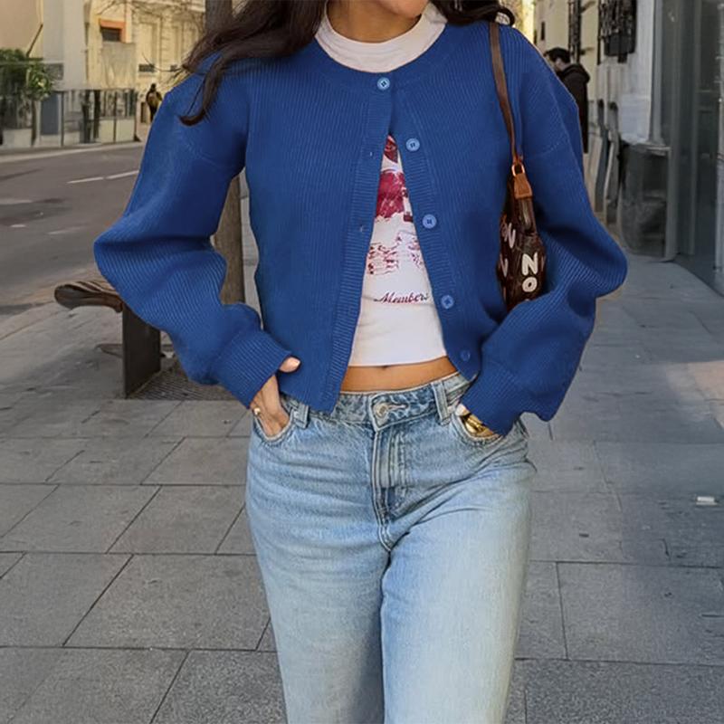 Simple Holiday Buttoned Woolen Long-sleeved Jacket Sweater for Women 2025 Autumn Winter