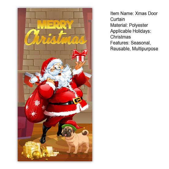Christmas Door Curtain Santa Claus Door Cover Banner Reusable Photo Backdrop Door Cover for Indoor Outdoor Festive Decor