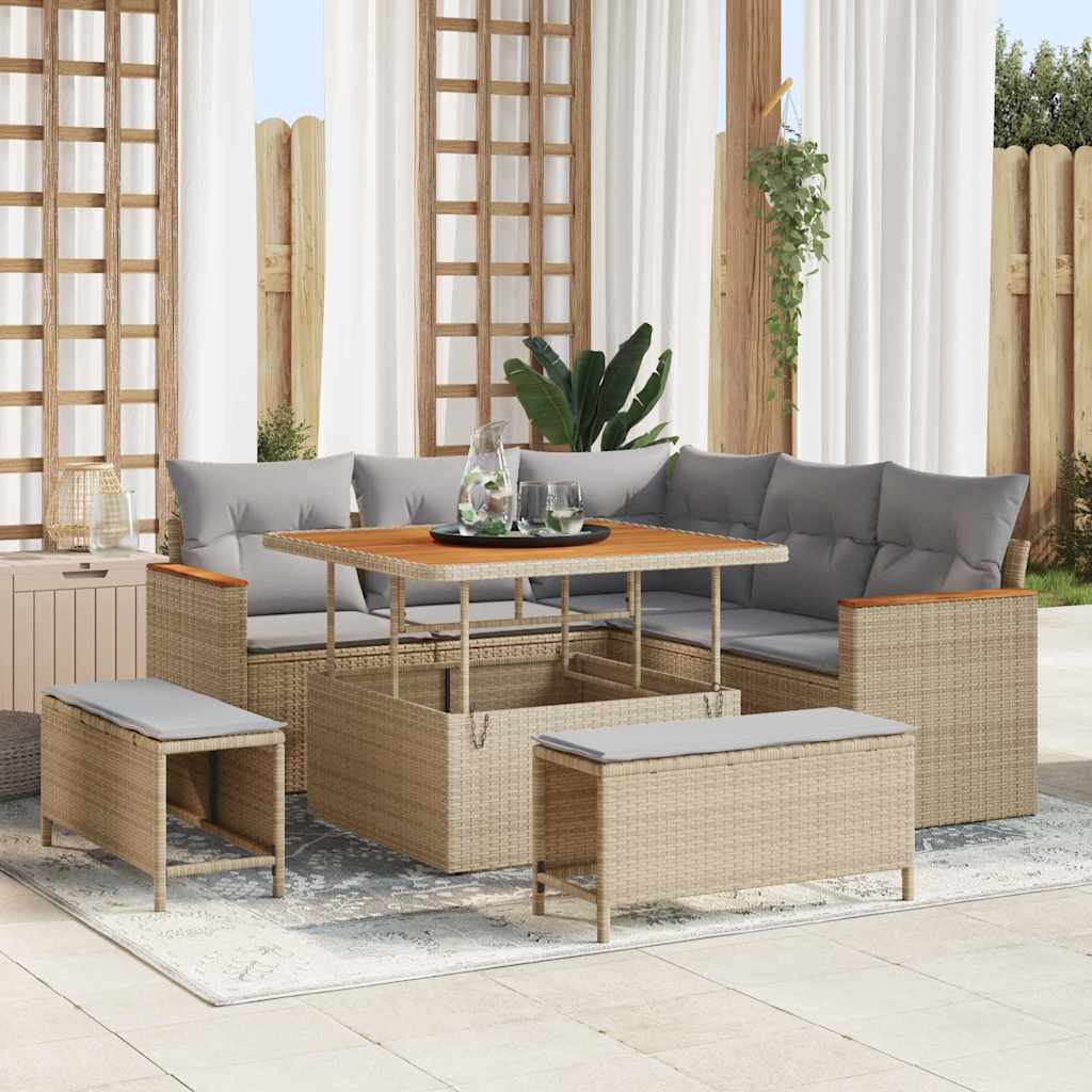 Garden Sofa Set with Cushions 8 pcs Beige Poly Rattan