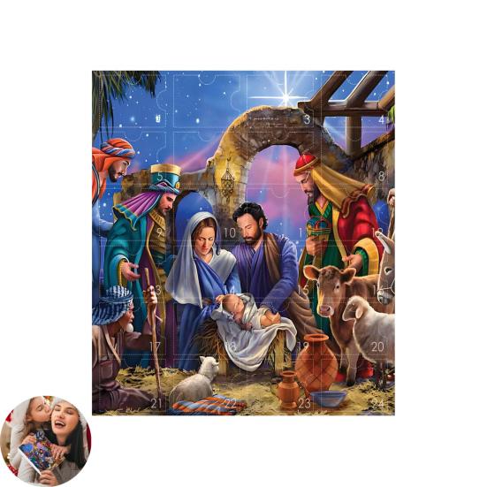 Christmas Arrival Calendar Birth Scene Acrylic 2D Flat Pendant 24-Day Countdown Box Multifunctional Holiday Decoration for Kids Family Friends
