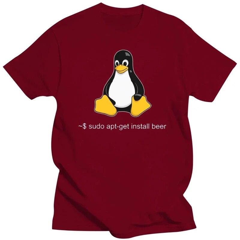 Забавная футболка Linux Sudo Get Me A Beer для унисекс с коротким рукавом, пингвин, программист, компьютерный разработчик, футболка Geek Nerd, хлопковая футболка