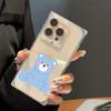 Square Back Tube Protection Clear Case For iPhone 12 13 16 ProMax 11 15 Plus 14 Pro Max Anti-Oxygen,Blue Bear Pattern Casing
