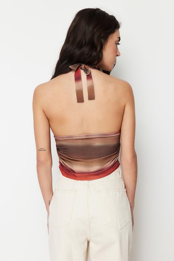 Women's Style Blouse Multicolored Halter Neck Patterned Knitted Blouse