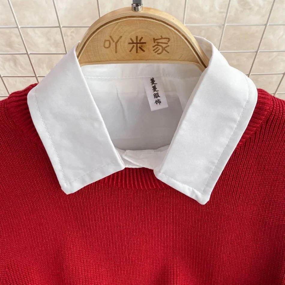 Новая Мода Корейский Офис Леди Лацкан Рукава-фонарики Белая Рубашка + Трикотажный Жилет с V-образным вырезом Повседневный Костюм-двойка Женская Одежда