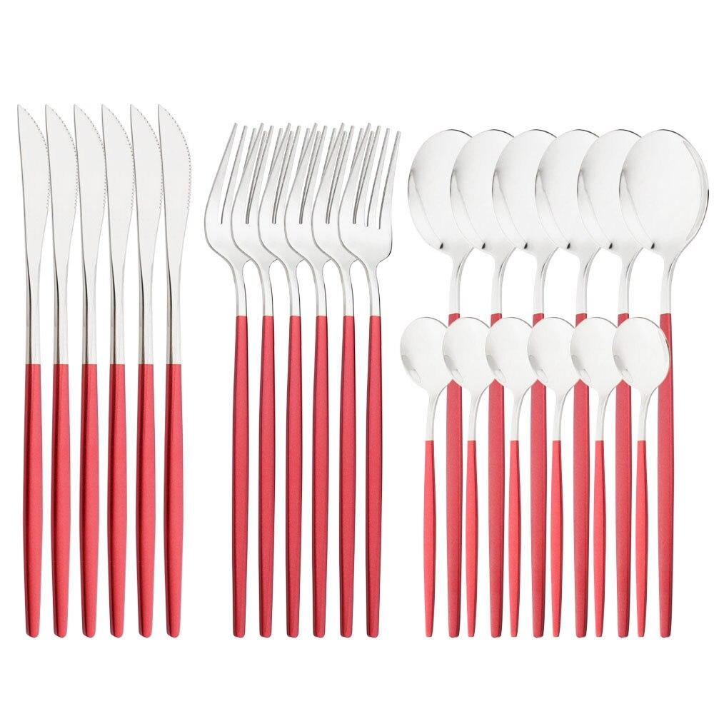 Purple Stainless Steel Cutlery Set 24pc For 6 Flatware Knife Fork Coffee Spoons Tableware Suit Household Kitchen Dinnerware Set